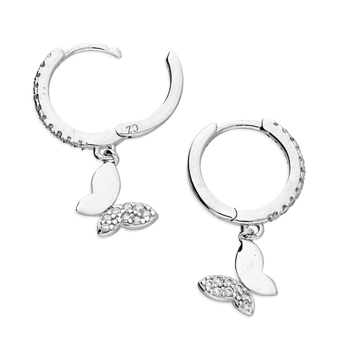 Silver CZ Butterfly Charm Huggie Earrings - John Ross Jewellers