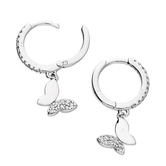 Silver CZ Butterfly Charm Huggie Earrings - John Ross Jewellers