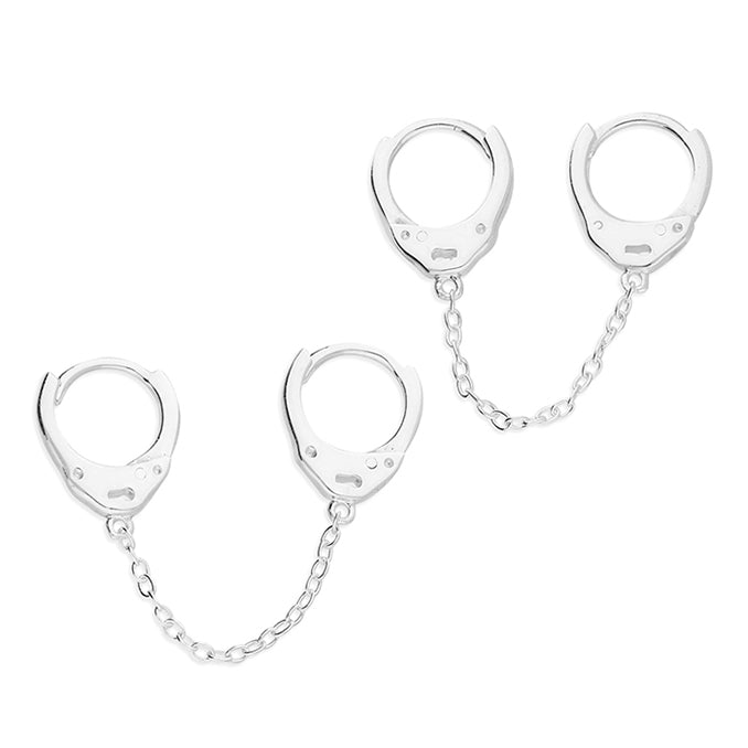 Ear Candy Silver Double Handcuff Huggie Earrings - John Ross Jewellers
