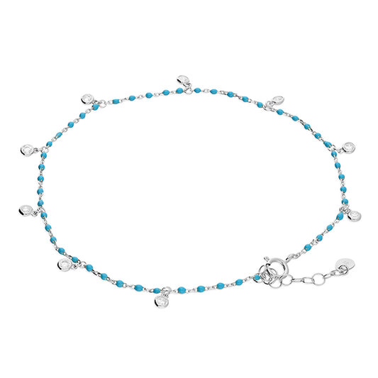 Silver Anklet - CZ Turquoise Enamel - John Ross Jewellers