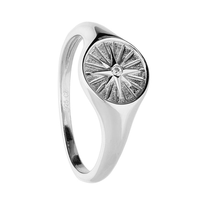 Silver CZ Compass Signet Ring - John Ross Jewellers