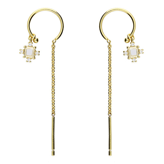 Sunshine Chain Pull Through Drop Earrings with CZ Charm - John Ross Jewellers