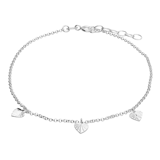 Silver Anklet - Diamond Cut Heart Charms | 22-25cm - John Ross Jewellers
