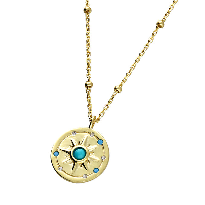 Sunshine Turquoise & CZ Compass Disc Necklace - John Ross Jewellers
