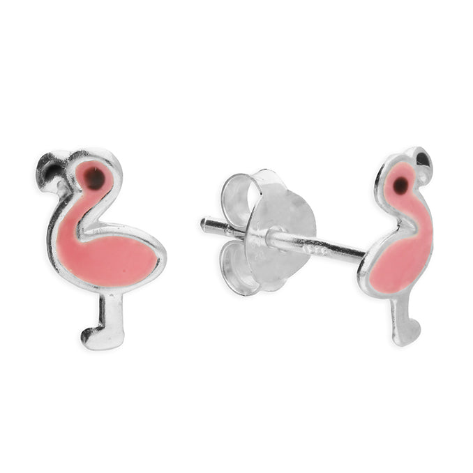 Silver Pink Flamingo Stud Earrings - John Ross Jewellers