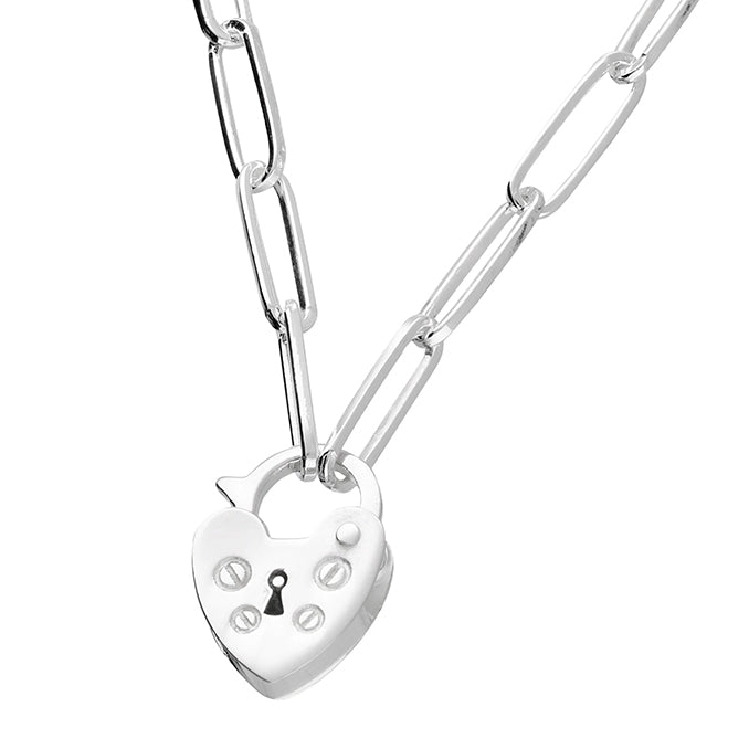 Silver Padlock Necklace - Long Link Chain - John Ross Jewellers