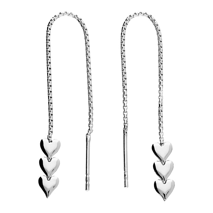 Silver Three Heart Pull Through Earrings - John Ross Jewellers
