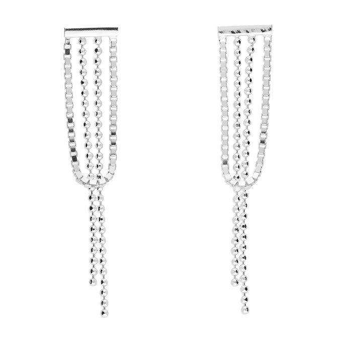 Silver Bead & Box Chain Drop Earrings - John Ross Jewellers