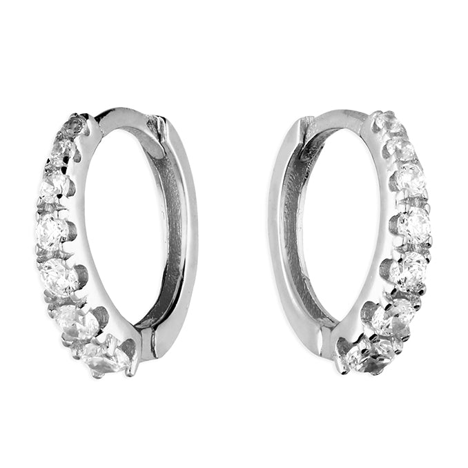 Silver Graduated CZ Huggie Hoop Earrings - John Ross Jewellers