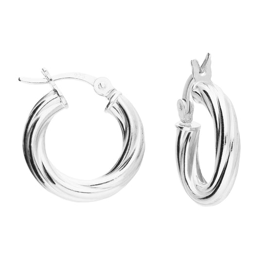 Silver Chunky Twist Hoop Earrings | 15mm - John Ross Jewellers