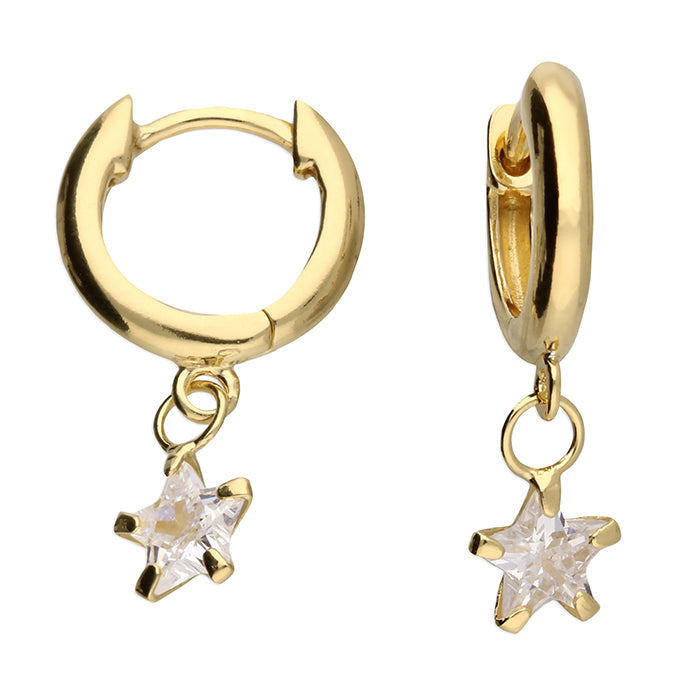 Sunshine CZ star Charm Huggie Hoop Earrings | 8mm - John Ross Jewellers