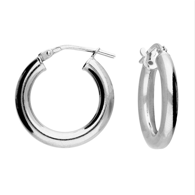 Silver Classic Tube Hoop Earrings | 14mm - John Ross Jewellers