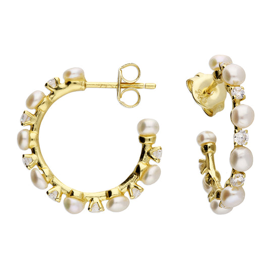 Sunshine Freshwater Pearl & CZ Hoop Earrings | 22mm - John Ross Jewellers