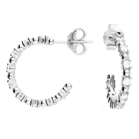 Silver Freshwater Pearl & CZ Hoop Earrings | 22mm - John Ross Jewellers