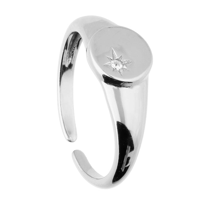 Silver Star CZ Signet Ring - Open - John Ross Jewellers