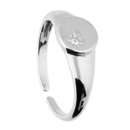 Silver Star CZ Signet Ring - Open - John Ross Jewellers