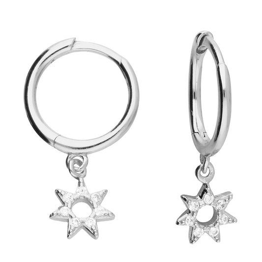 Silver CZ Open Star Charm Huggie Hoop Earrings | 11mm - John Ross Jewellers