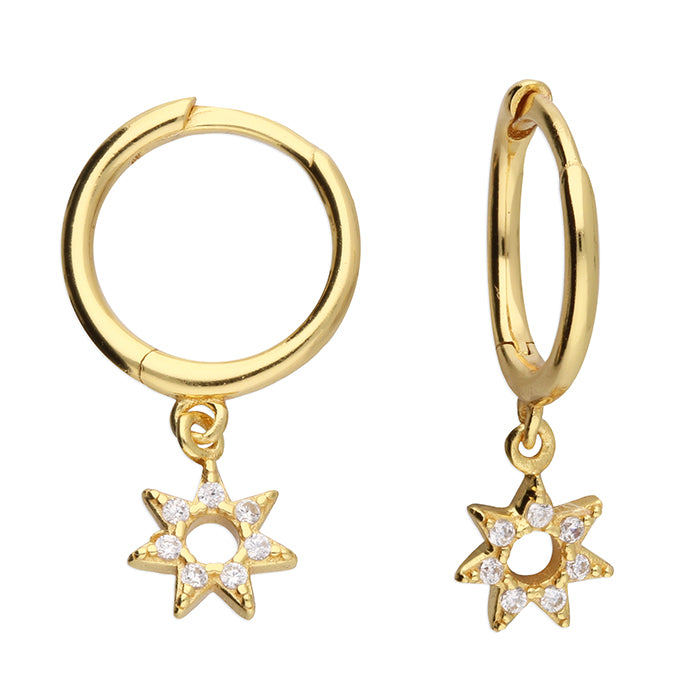 Sunshine CZ Open Star Charm Huggie Hoop Earrings | 11mm - John Ross Jewellers