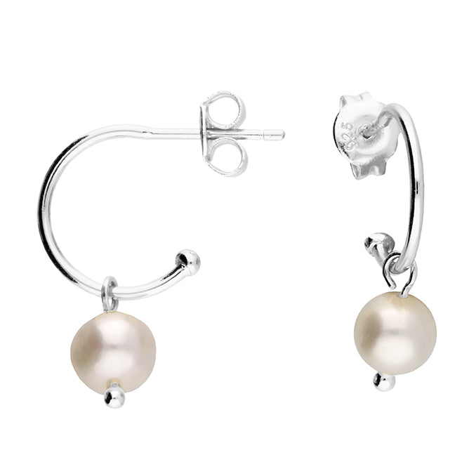 Silver Freshwater Pearl Charm Mini Hoop Earrings - John Ross Jewellers
