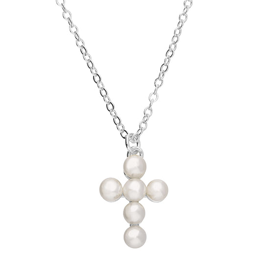 Silver Pearl Cross Necklace - John Ross Jewellers