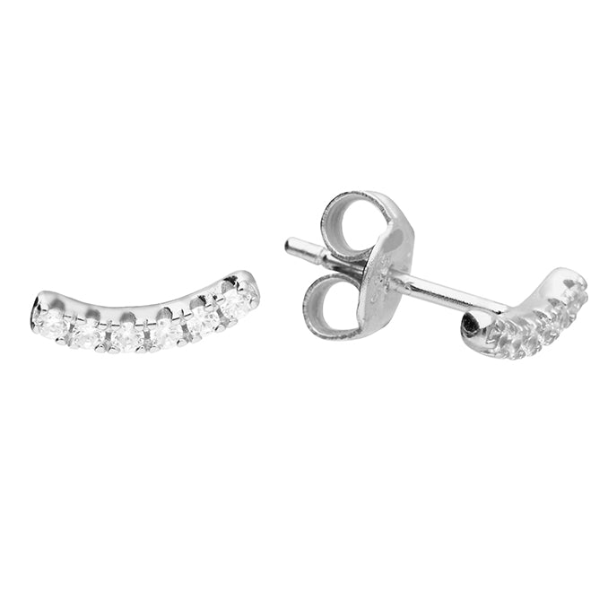 Silver CZ Curve Stud Earrings - John Ross Jewellers