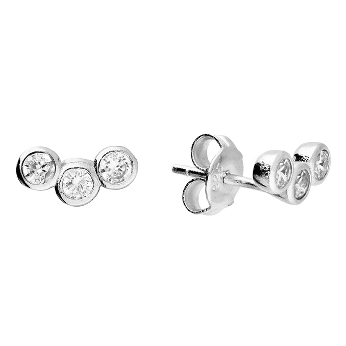 Silver CZ Trio Curve Stud Earrings - John Ross Jewellers