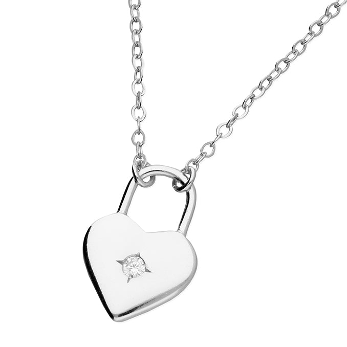 Silver CZ Heart Padlock Necklace - John Ross Jewellers