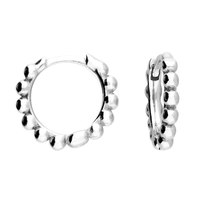 Silver Beaded Huggie Hoop Earrings | 13mm - John Ross Jewellers