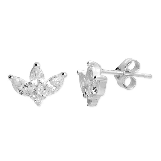 Silver CZ Lotus Stud Earrings - John Ross Jewellers