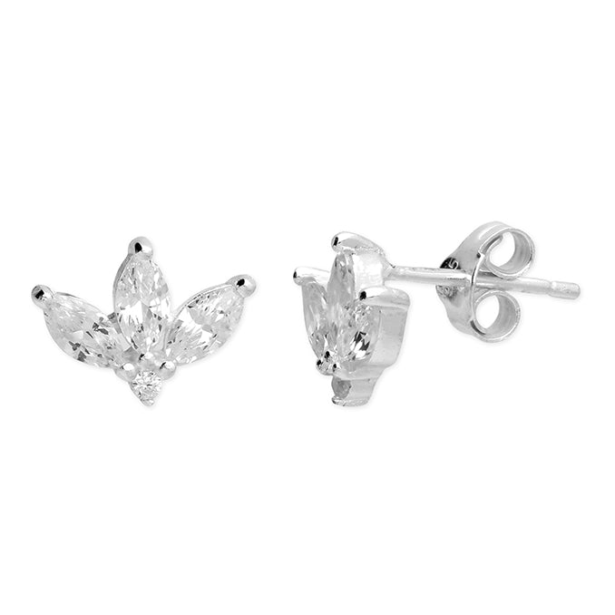 Silver CZ Lotus Stud Earrings - John Ross Jewellers