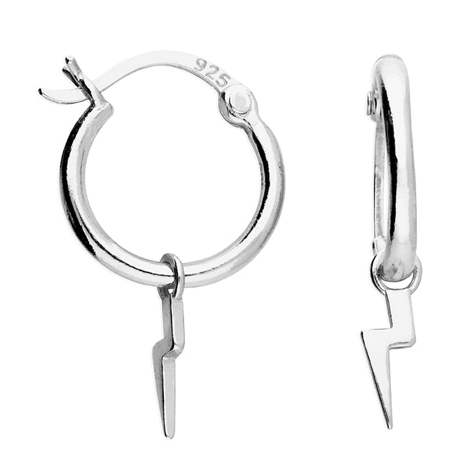 Silver Lightning Bolt Charm Huggie Earrings | 13mm - John Ross Jewellers