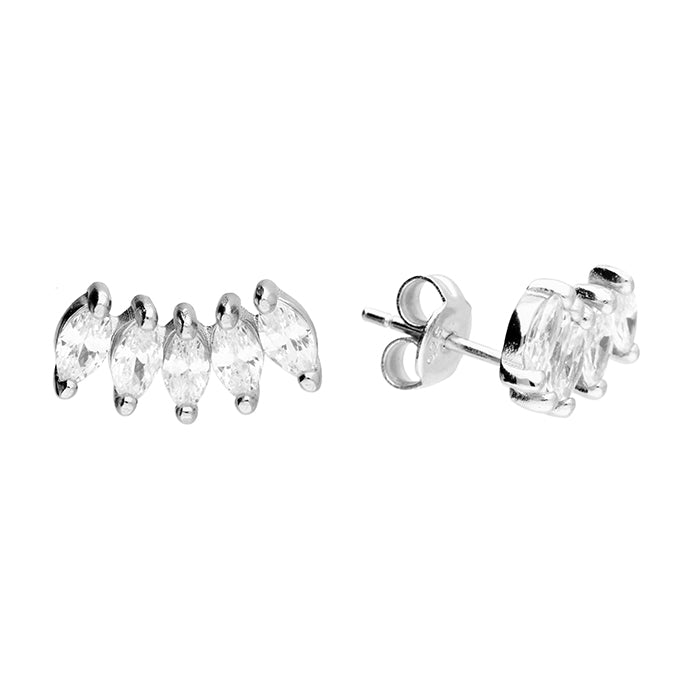 Silver Five Marquis CZ Crescent Stud Earrings - John Ross Jewellers