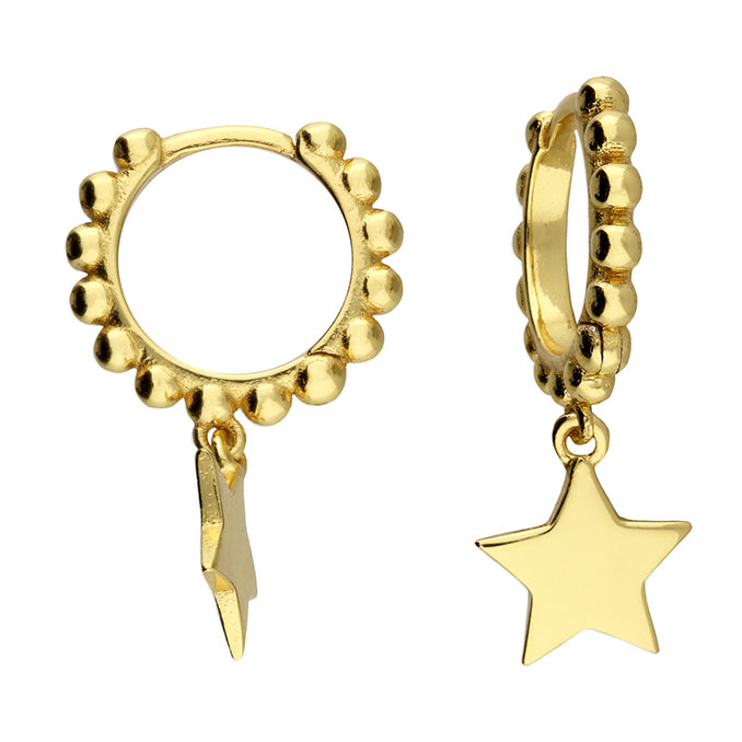 Sunshine Beaded Star Charm Huggie Hoop Earrings | 13mm - John Ross Jewellers