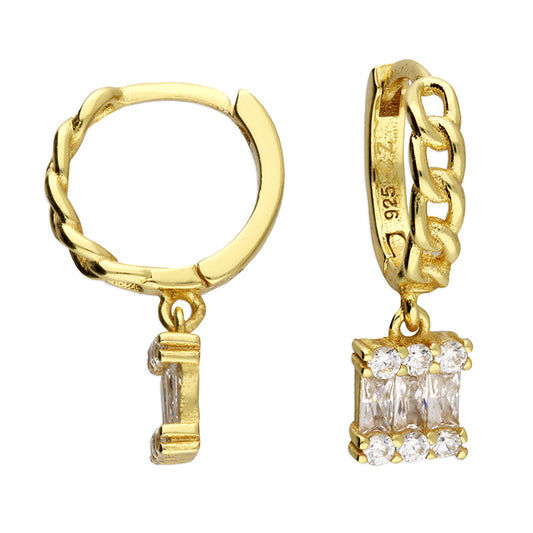 SUNSHINE Baguette CZ Charm Chain Link Huggie Earrings | 11mm - John Ross Jewellers