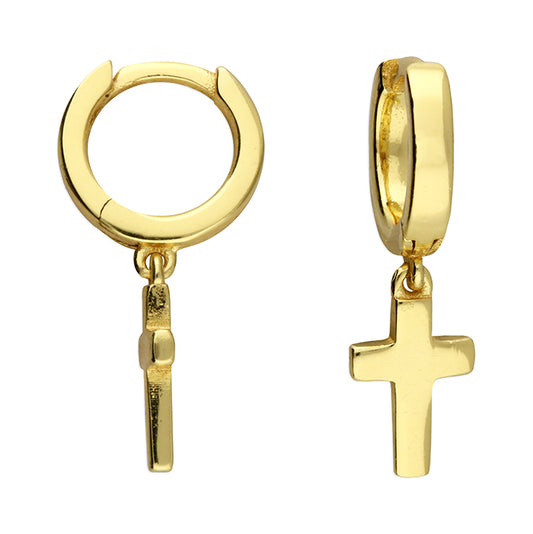 Sunshine Plain Cross Charm Huggie Hoop Earrings | 10mm - John Ross Jewellers