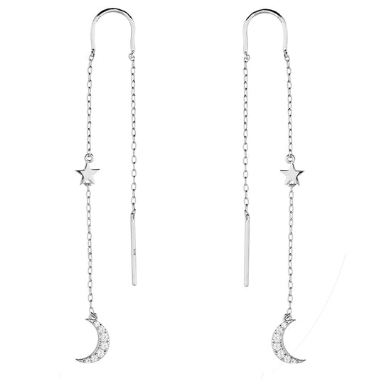 Silver Star & CZ Moon Pull Through Earrings - John Ross Jewellers