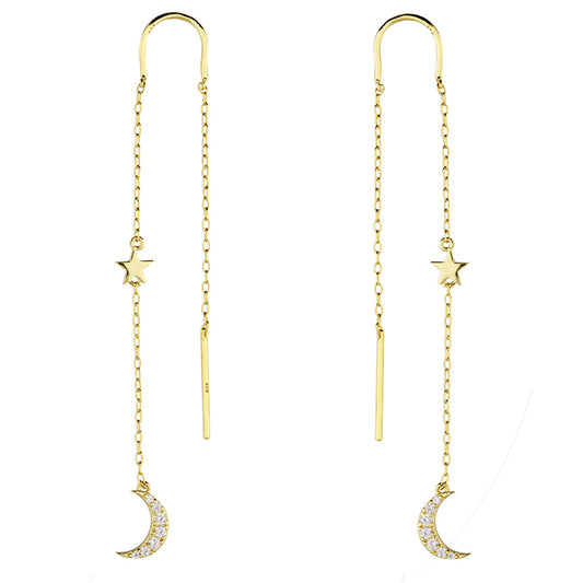 Sunshine Star & CZ Moon Pull Through Earrings - John Ross Jewellers