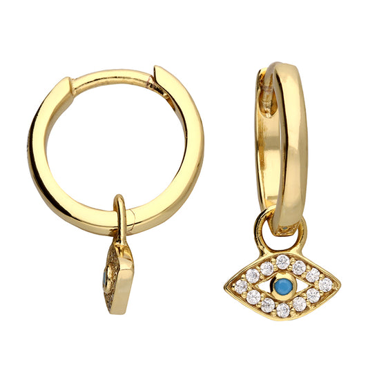 Sunshine CZ Evil Eye Charm Huggie Hoop Earrings | 13mm - John Ross Jewellers