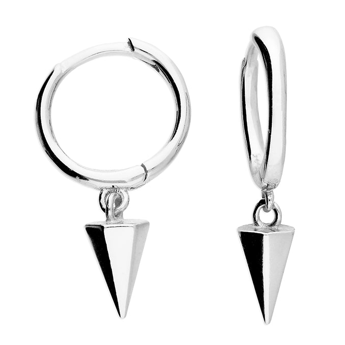 Silver Hexagonal Spike Charm Huggie Hoop Earrings | 10mm - John Ross Jewellers