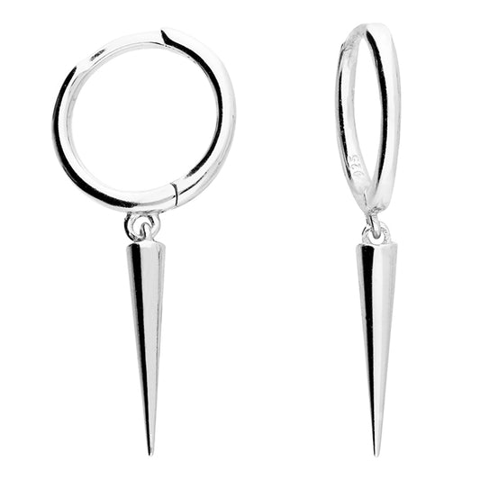 Silver Spike Charm Huggie Hoop Earrings | 10mm - John Ross Jewellers
