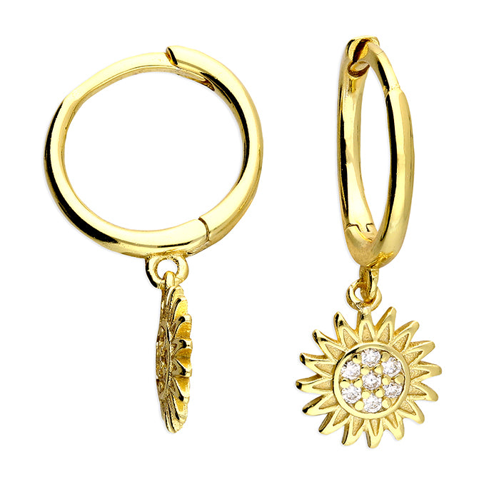 Sunshine CZ Sun Charm Huggie Hoop Earrings | 10mm - John Ross Jewellers