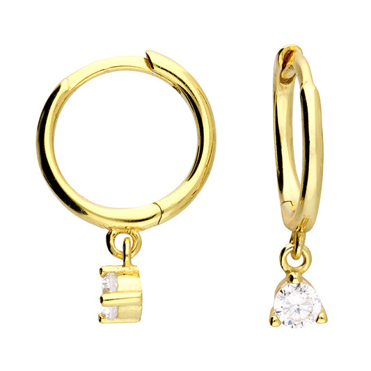 Sunshine CZ Solitaire Charm Huggie Hoop Earrings | 10mm - John Ross Jewellers