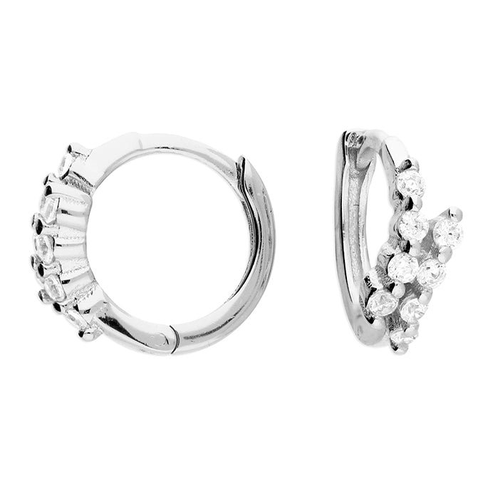 Silver CZ Crossover Huggie Hoop Earrings | 9mm - John Ross Jewellers