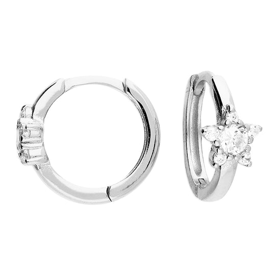 Silver CZ Star Huggie Hoop Earrings | 9mm - John Ross Jewellers
