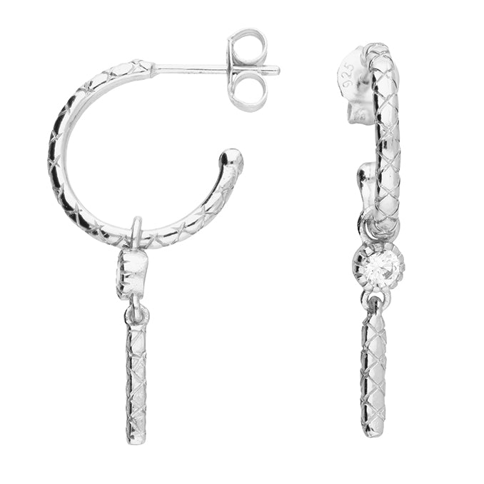 Silver CZ Charm Matelassé Hoop Earrings - John Ross Jewellers