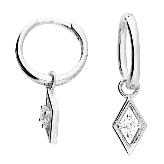 Silver CZ Kite Charm Huggie Hoop Earrings - John Ross Jewellers