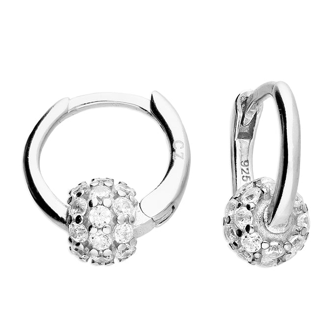 Silver CZ Disco Ball Huggie Hoop Earrings | 10mm - John Ross Jewellers