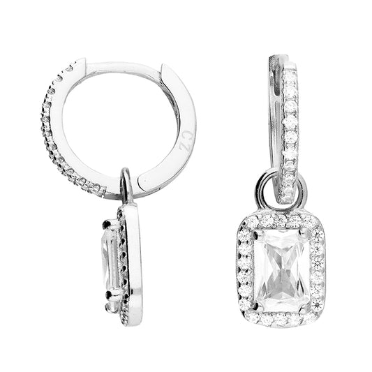 Silver 11mm CZ Huggie Hoop Earrings | Radiant Halo Charm - John Ross Jewellers