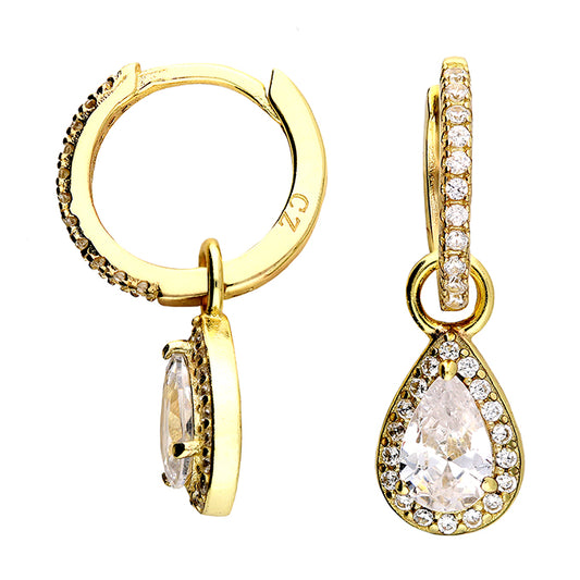 Sunshine 11mm CZ Huggie Hoop Earrings | Pear Halo Charm - John Ross Jewellers