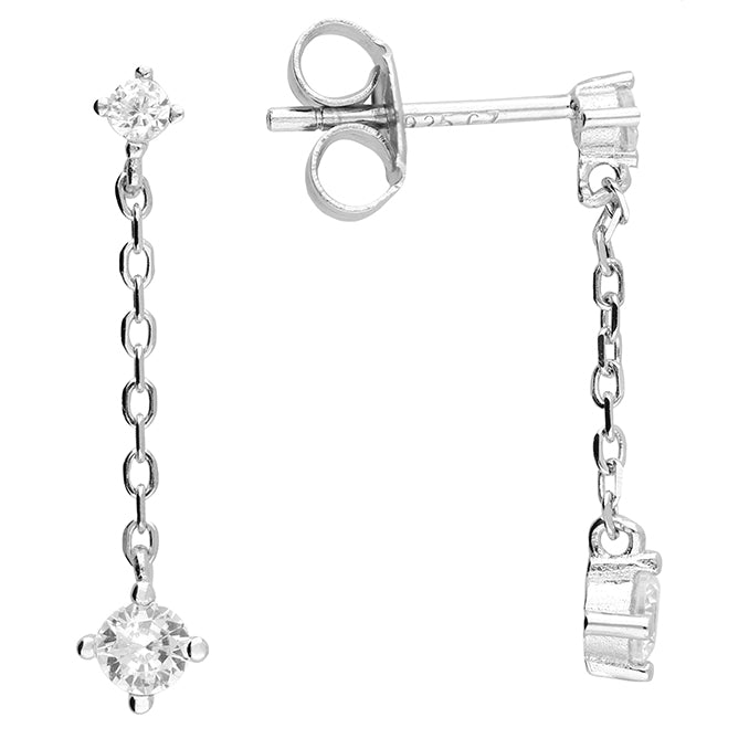 Silver Dainty CZ Chain Drop Earrings - John Ross Jewellers